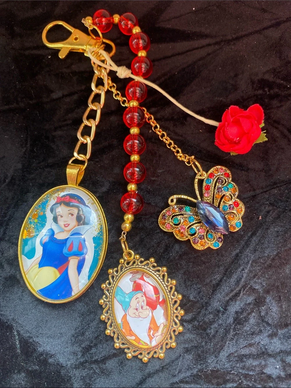 Disney Snow White Bag Charm Key Ring Princess Apple Purse Charm Keychain Rare